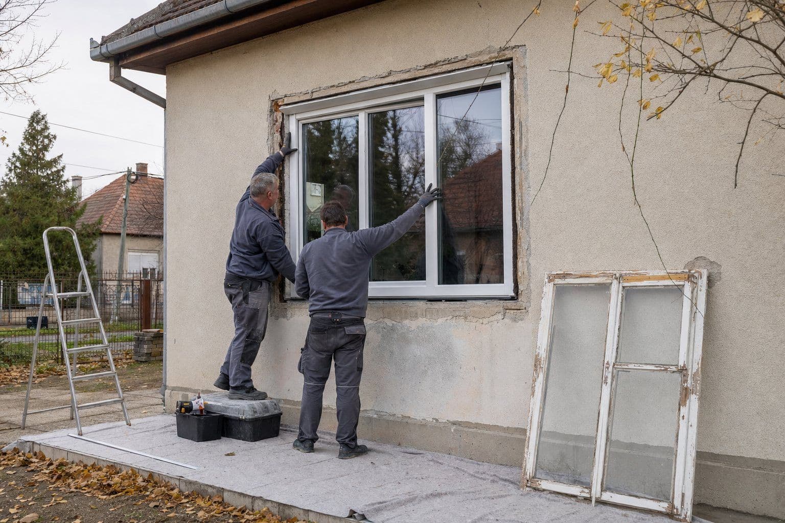 Új műanyag ablak beépítése egy felújítás alatt álló családi házba